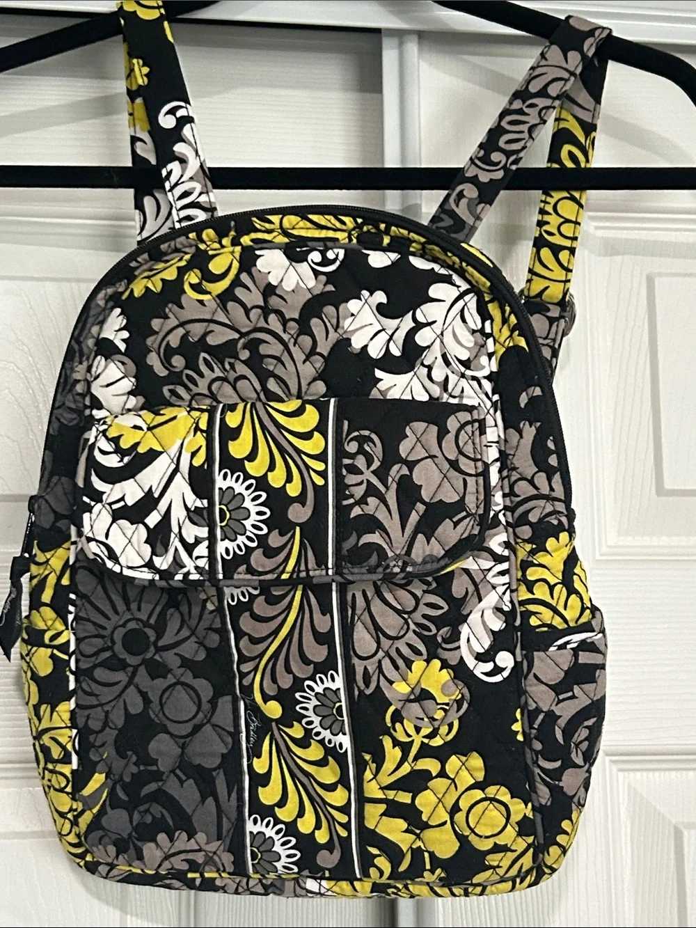 Y2K Retired Vera Bradley Black, Yellow & Gray Floral Quilted Backpack